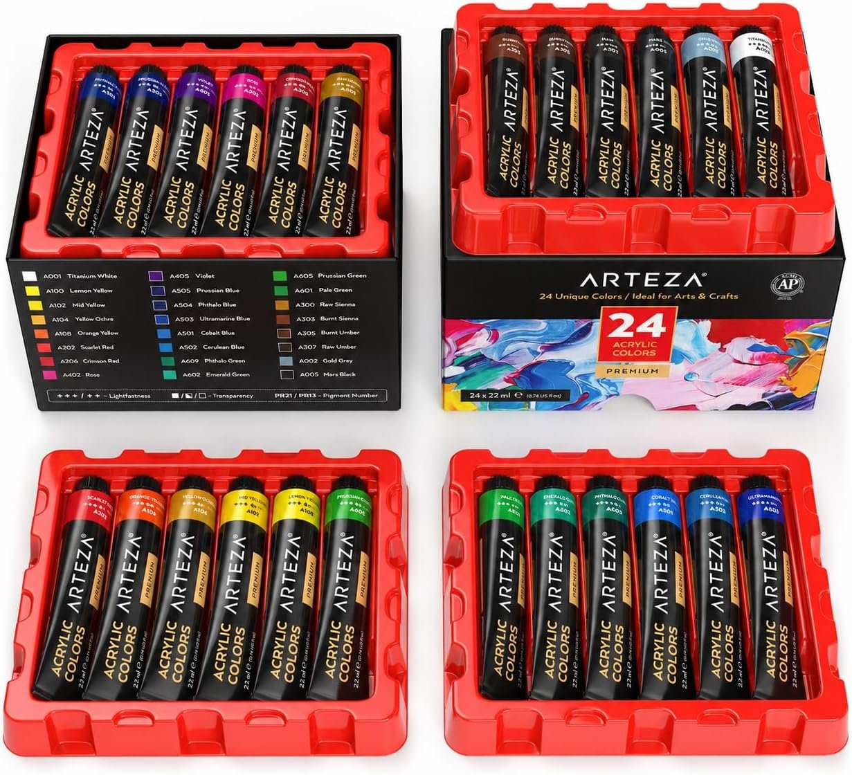 Arteza acrylic paint set, 24 vibrant colors