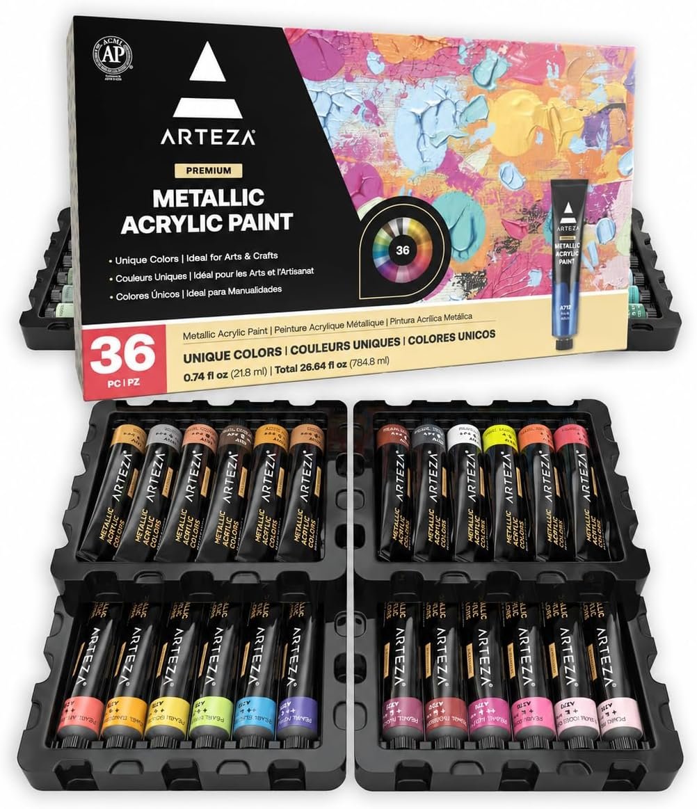 36-color metallic acrylic paint tubes by Arteza