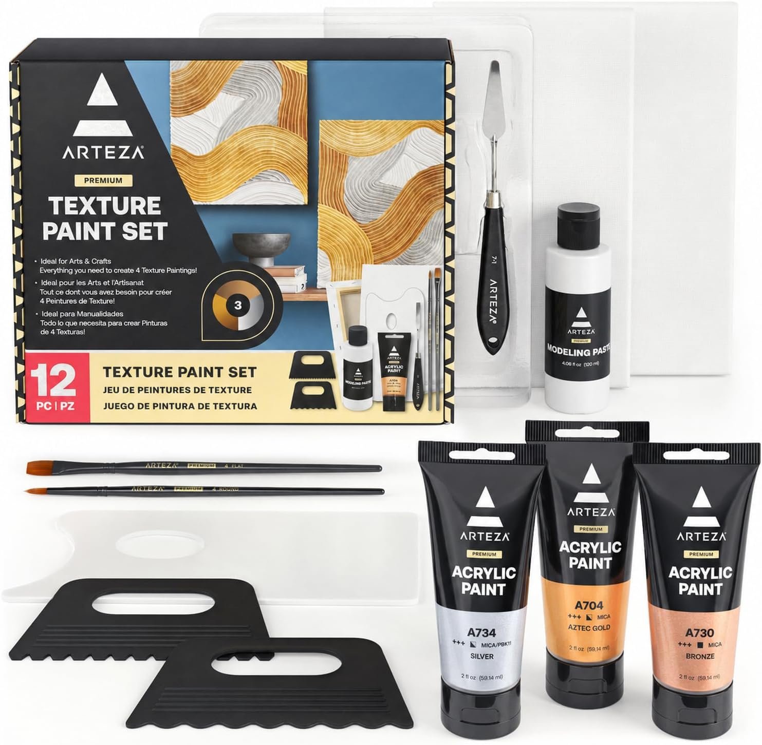 Metallic texture paint kit with canvas & tools